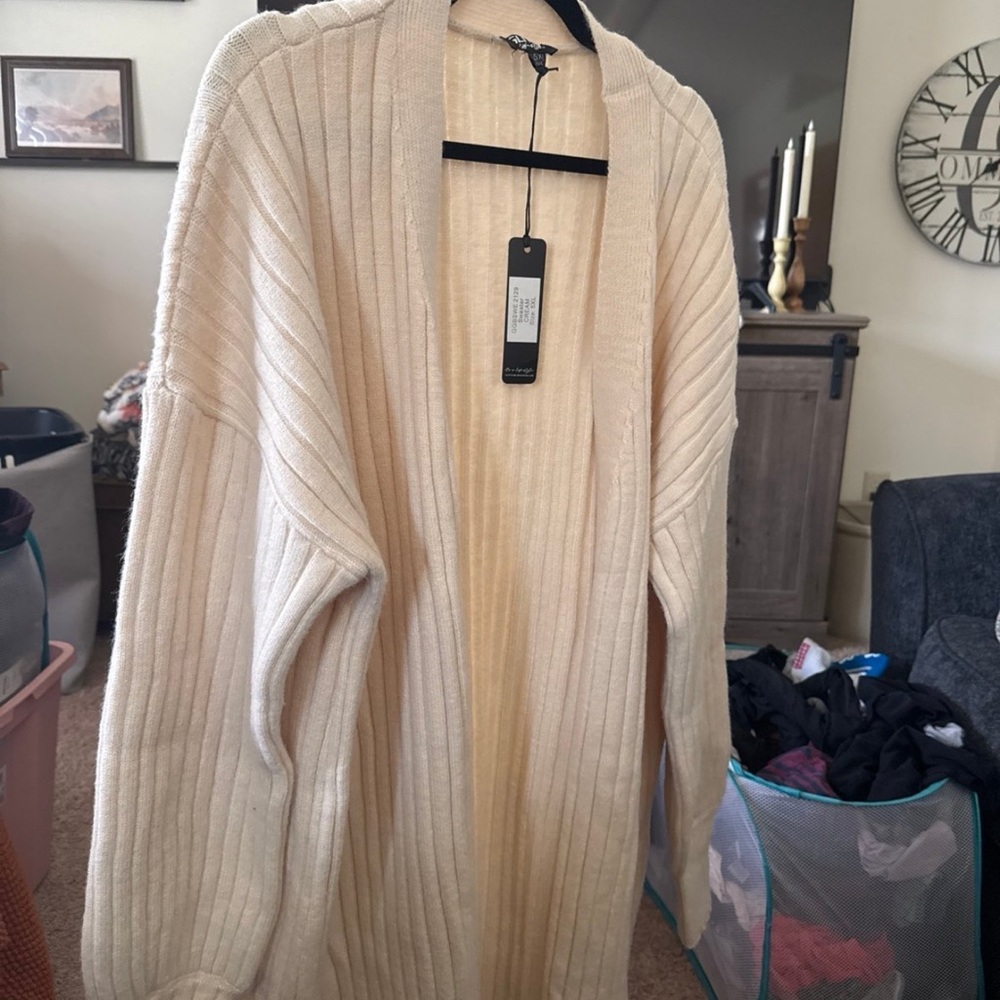 GlitzyGirlz Cream Ribbed Cardigan